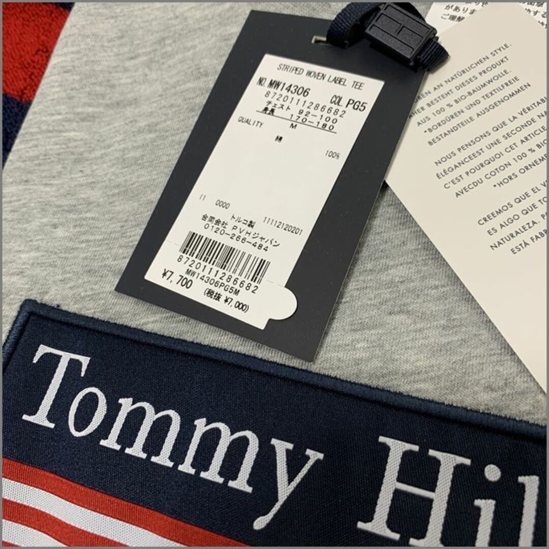 TOMMY HILFIGER(トミーヒルフィガー)のSTRIPED WOVEN LAVEL TEE グレー Mサイズ メンズのトップス(Tシャツ/カットソー(半袖/袖なし))の商品写真