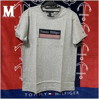 トミーヒルフィガー(TOMMY HILFIGER)のSTRIPED WOVEN LAVEL TEE グレー Mサイズ(Tシャツ/カットソー(半袖/袖なし))