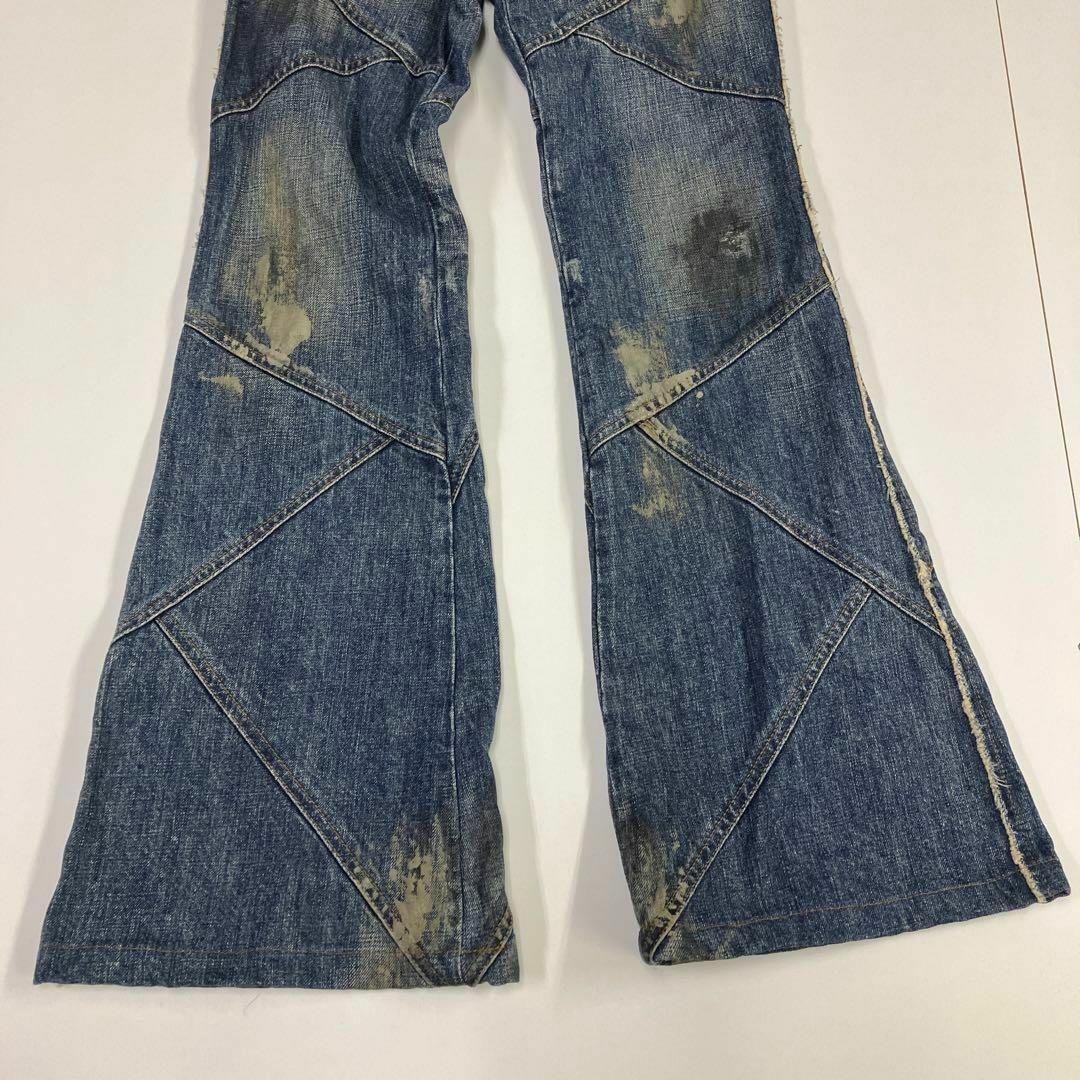 Y2K フレアパンツ デニムパンツ パッチワーク ペイントユーズド加工