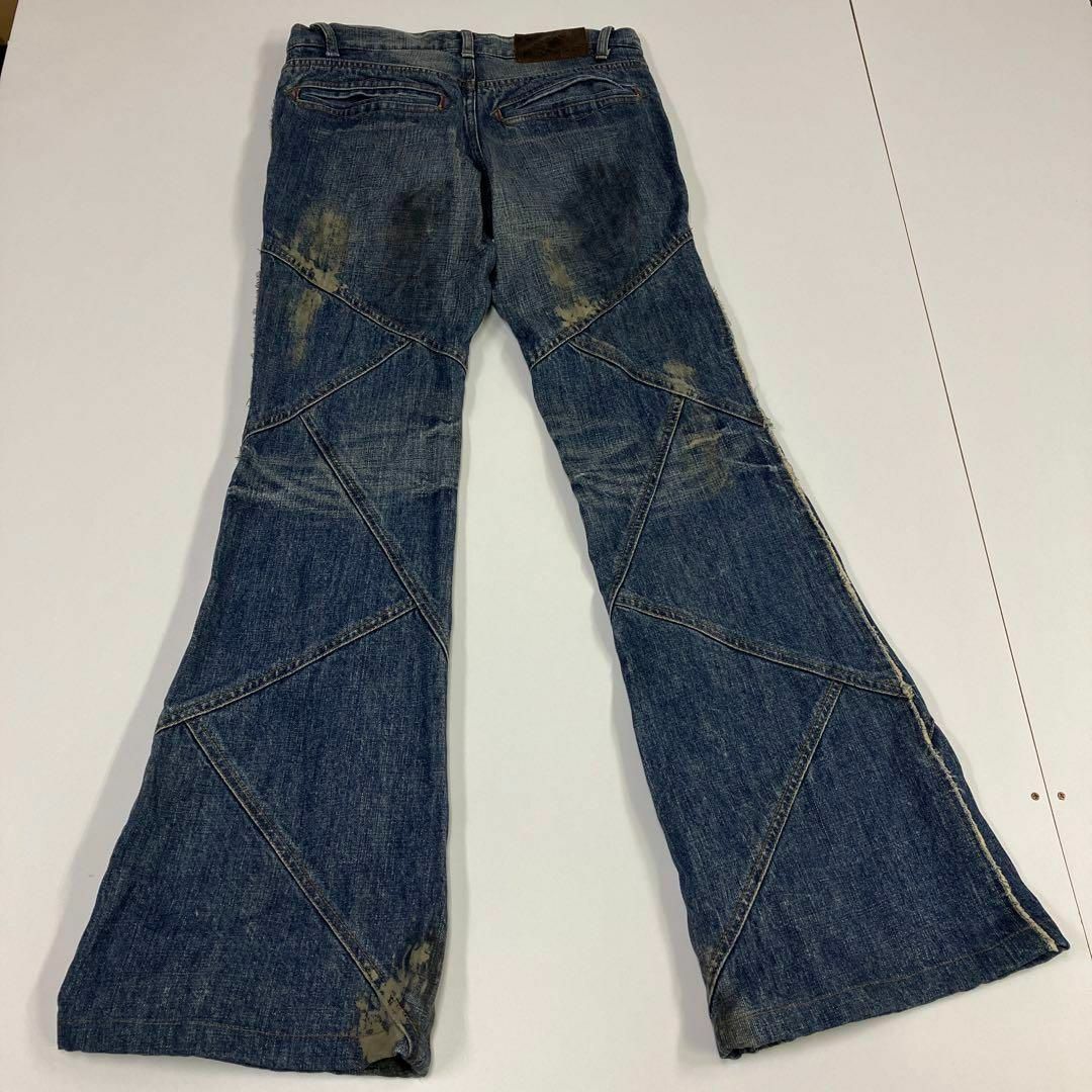 Y2K フレアパンツ デニムパンツ パッチワーク ペイントユーズド加工