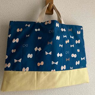 KIRUMA リボン柄 レッスンバッグ　ハンドメイド　北欧風 綿麻キャンバス(バッグ/レッスンバッグ)