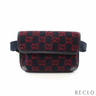 グッチ(Gucci)のGGウール ウエストバッグ ボディバッグ ウール ネイビー レッド(ボディバッグ/ウエストポーチ)