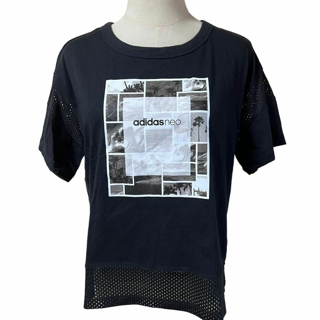 adidas アディダス 美品 半袖Tシャツ 黒 全面プリント プルオーバー