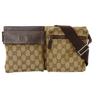 グッチ(Gucci)のグッチ GUCCI バッグ メンズ ブランド ボディバッグ ウエストバッグ GGキャンバス ブラウン ベージュ 28566 コンパクト おしゃれ おでかけ 【中古】(ウエストポーチ)