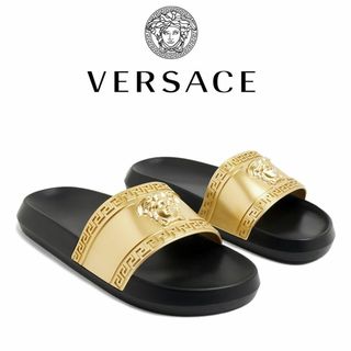 ヴェルサーチ VERSACE メデューサ スライダーサンダル 靴 シャワーサンダル プールサンダル サンダル ラバー ブラック