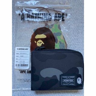 A BATHING APE アベイシングエイプ ×PORTER コインケース 二つ折り財布 マジックテープ ブラック