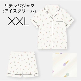 ジーユー(GU)のGU サテンパジャマ(半袖&ショートパンツ)(アイスクリーム)XXL(パジャマ)