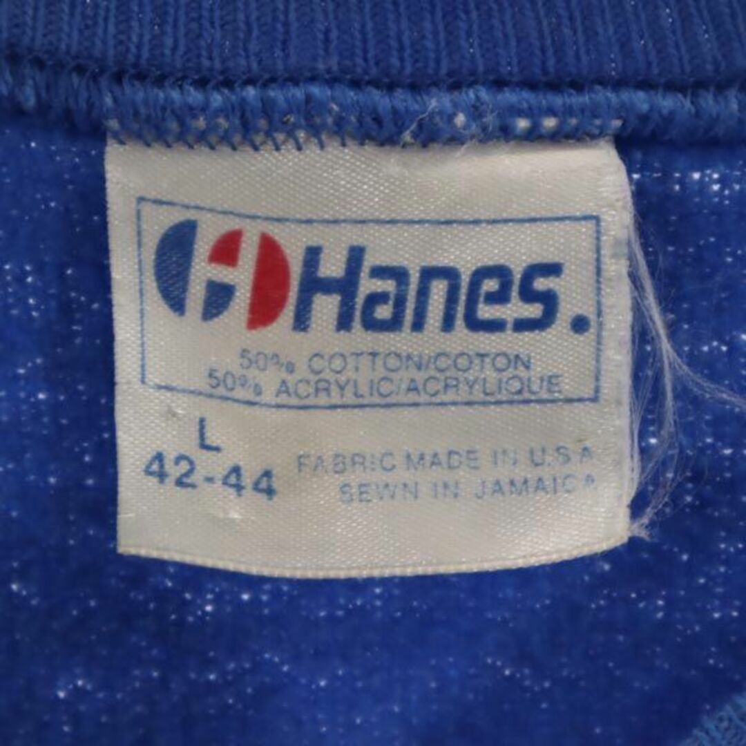 ヘインズ 80s USA製 プリント スウェット 長袖トレーナー L 青 Hanes 裏起毛 メンズ   【230905】