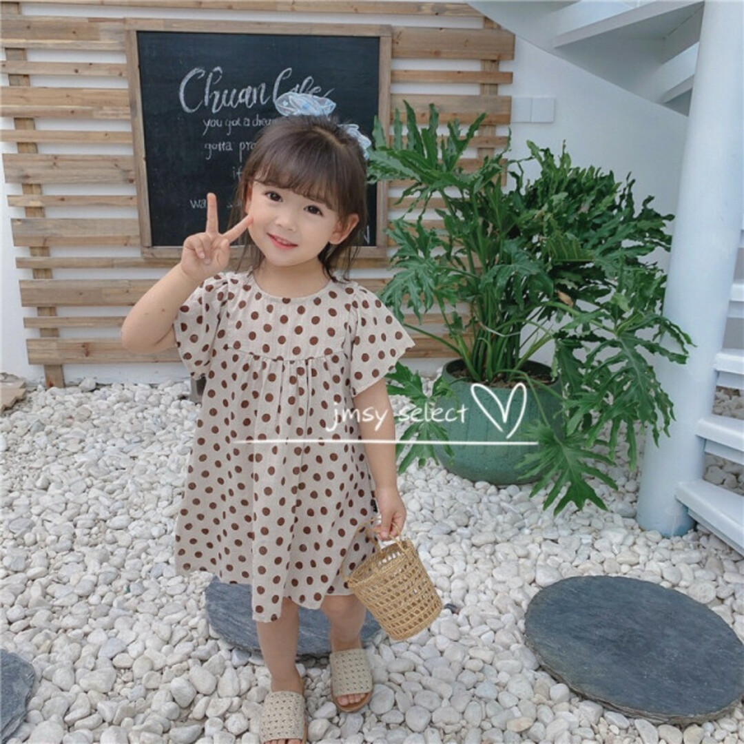 ★SALE★100cm  ドットワンピース　ワンピース　リンネ　女の子　子供服 キッズ/ベビー/マタニティのキッズ服女の子用(90cm~)(ワンピース)の商品写真