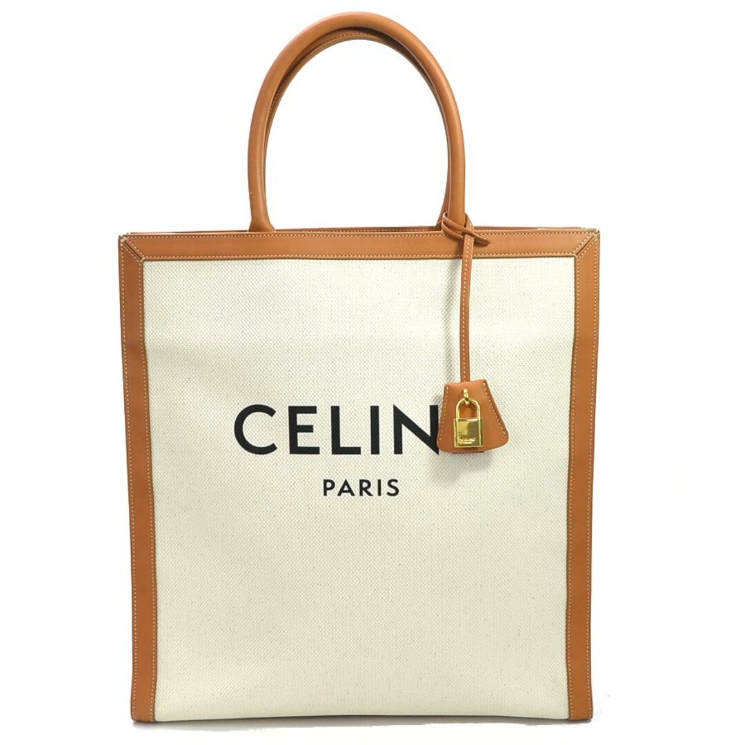 セリーヌ CELINE ハンドバッグ トートバッグ ラージ バーティカル カバ キャンバス/レザー ナチュラル×タン ユニセックス 送料無料 99236g