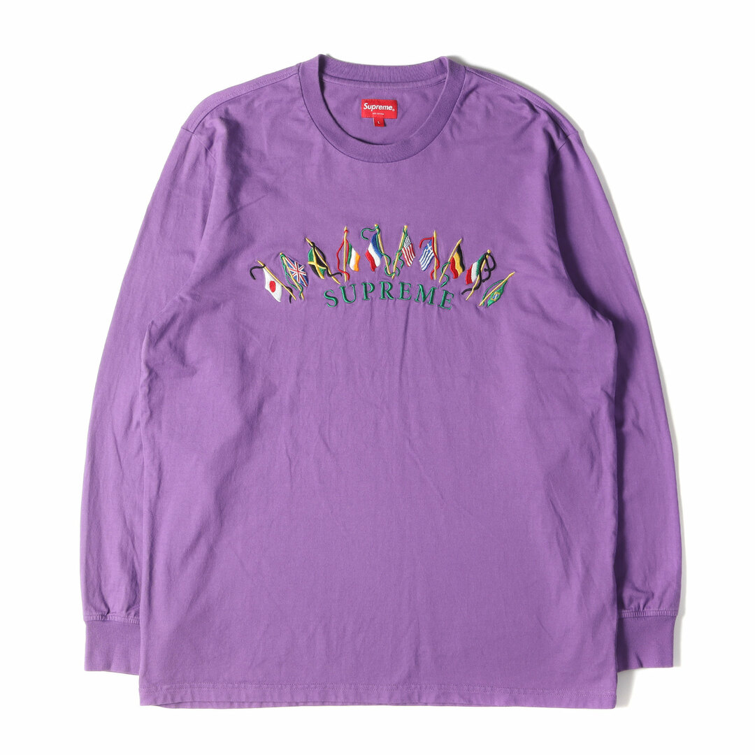 Supreme シュプリーム Tシャツ サイズ:L フラッグ 刺繍 クルーネック ロングスリーブ Tシャツ Flags L/S Top 19AW バイオレット トップス カットソー コットン【メンズ】トップス