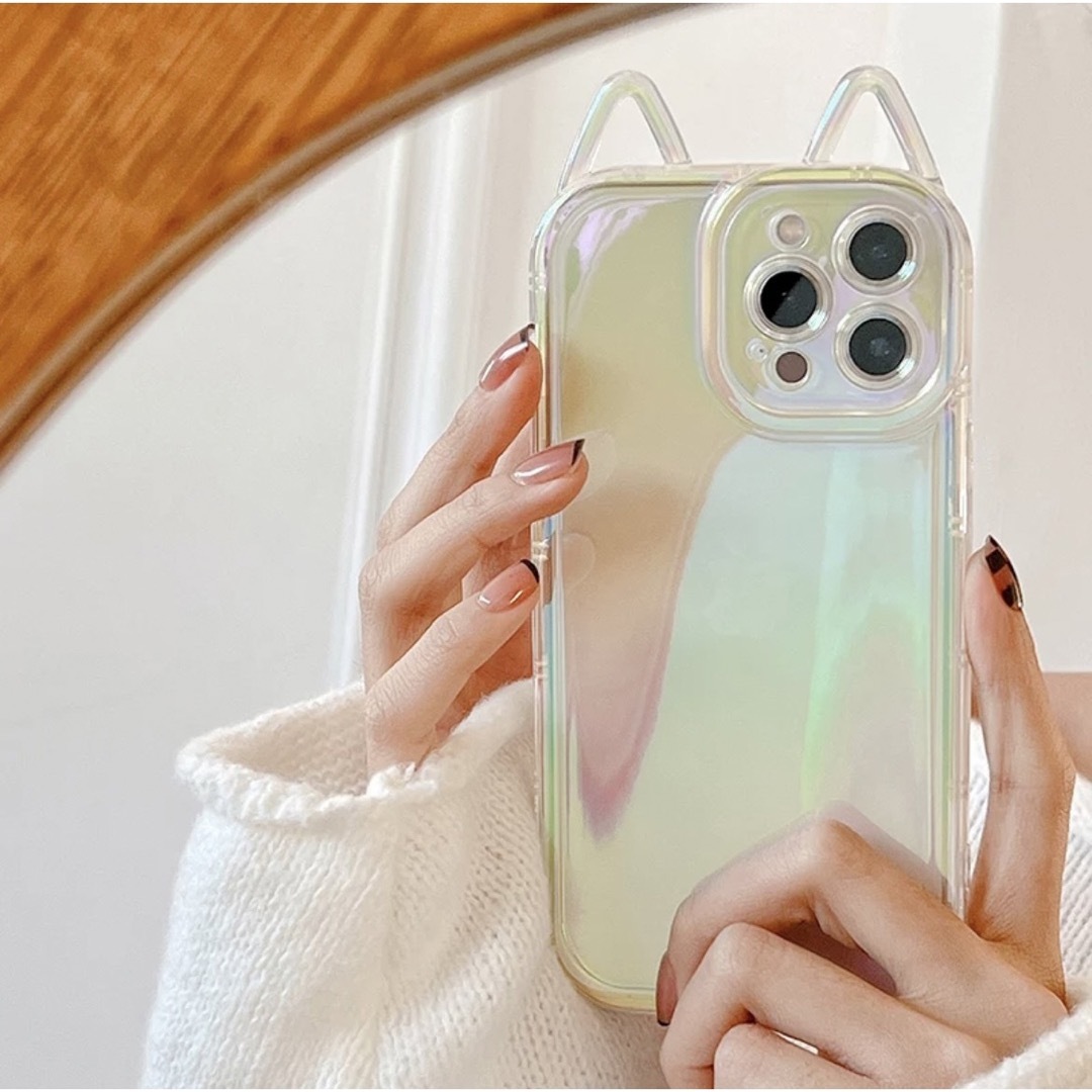 【新品】iPhoneケース　3D 猫耳　オーロラ　クリア　韓国　 スマホ/家電/カメラのスマホアクセサリー(iPhoneケース)の商品写真