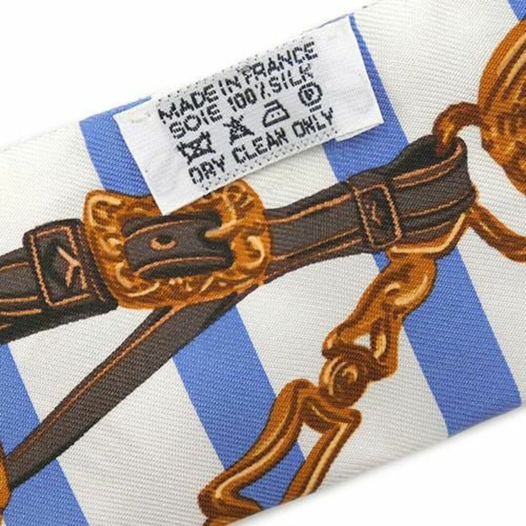 美品 エルメス スカーフ シルク ツイリー ホワイト ブルー JJS02709 6