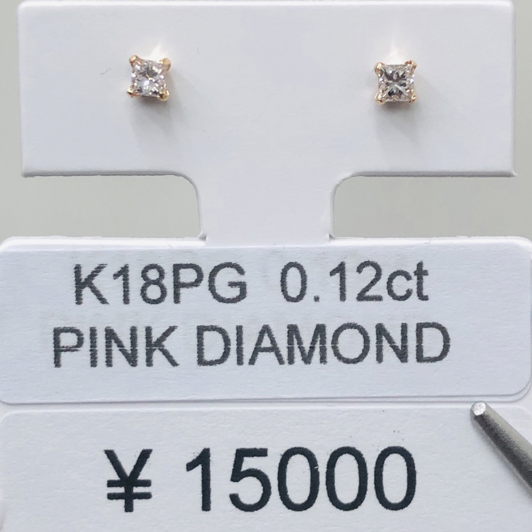 DE-25259 K18PG ピアス ピンクダイヤモンド約26mm地金