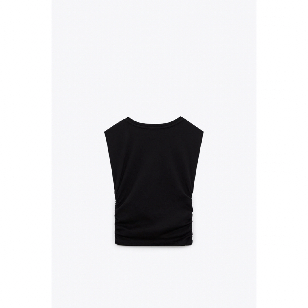 ZARA(ザラ)の【ZARA】 クロップドTシャツ　ギャザーディティール　ブラック　ノースリーブ メンズのトップス(Tシャツ/カットソー(半袖/袖なし))の商品写真
