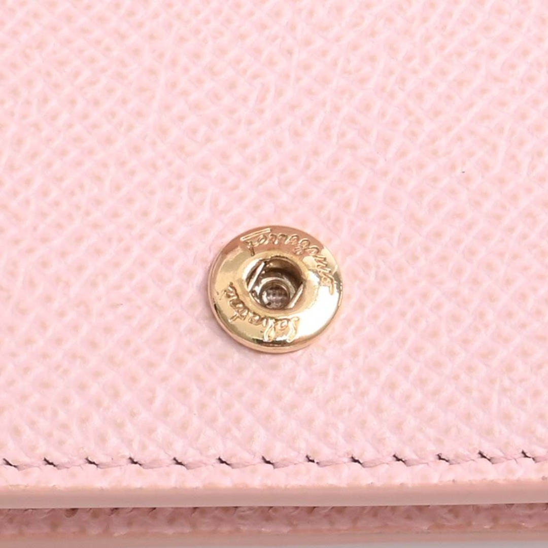 【中古】Ferragamo フェラガモ レザー ヴァラリボン 二つ折り コンパクト財布 - ピンク by