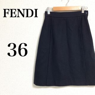 FENDI フェンディ ひざ丈スカート 36(XS位) オフホワイトxこげ茶x黒春夏ポケット