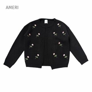 アメリヴィンテージ(Ameri VINTAGE)のAMERI アメリ カーディガン 刺繍 薔薇 花 黒 ブラック ピンク(カーディガン)