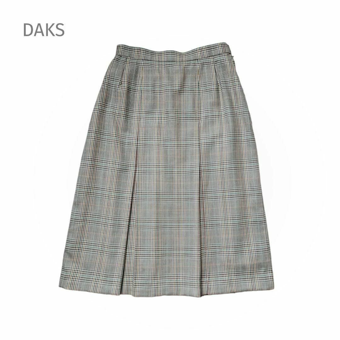 美品 DAKS ダックス チェック スカート グレー ウール 66  L