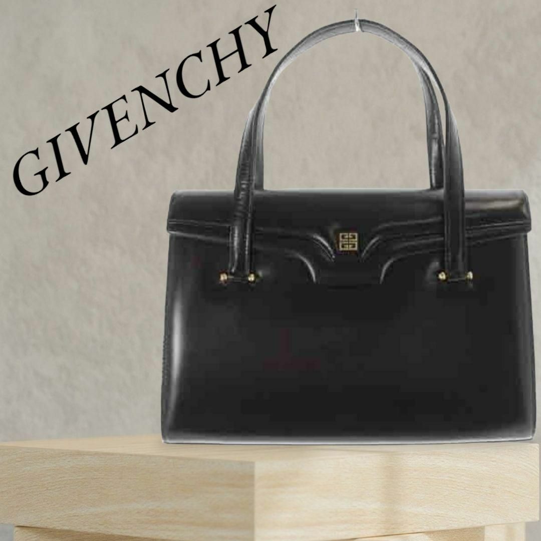 美品✨ GIVENCHY フォーマル レザー ハンドバッグ ロゴ 黒