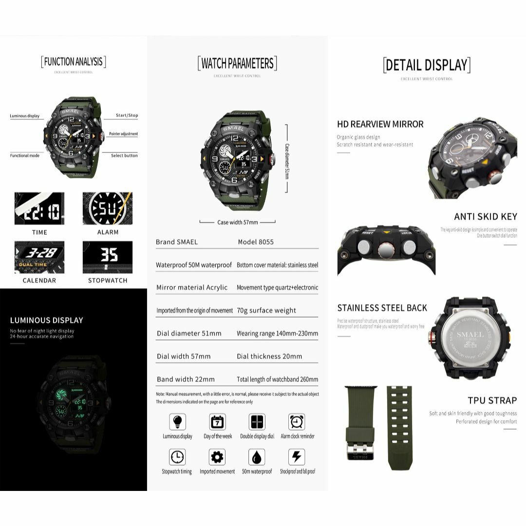 SMAEL 8055 スポーツウォッチ（ダークブルー） メンズの時計(腕時計(デジタル))の商品写真