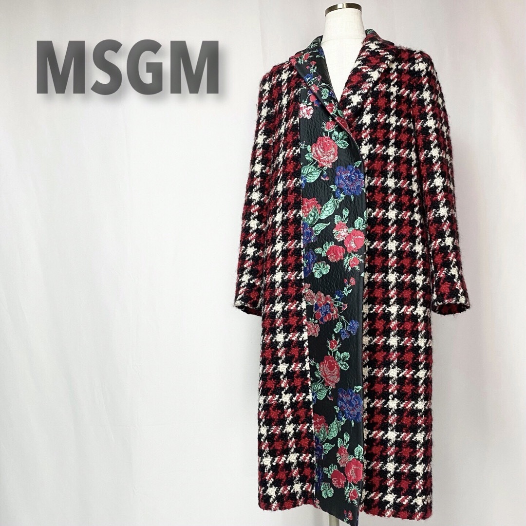 美品 MSGM イタリア製 ハウンドトゥース 花柄 ドッキング チェスターコートのサムネイル