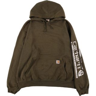 カーハート(carhartt)の古着 カーハート Carhartt 袖プリント スウェットプルオーバーパーカー メンズXL /eaa368699(スウェット)