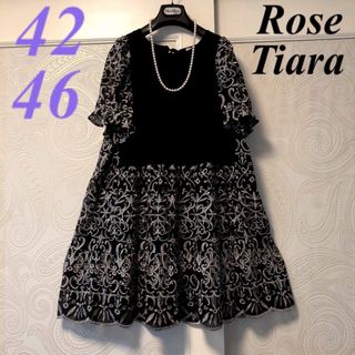 Rose Tiara 大人可愛い 花柄 カシュクール ワンピース 46 袖シアー-