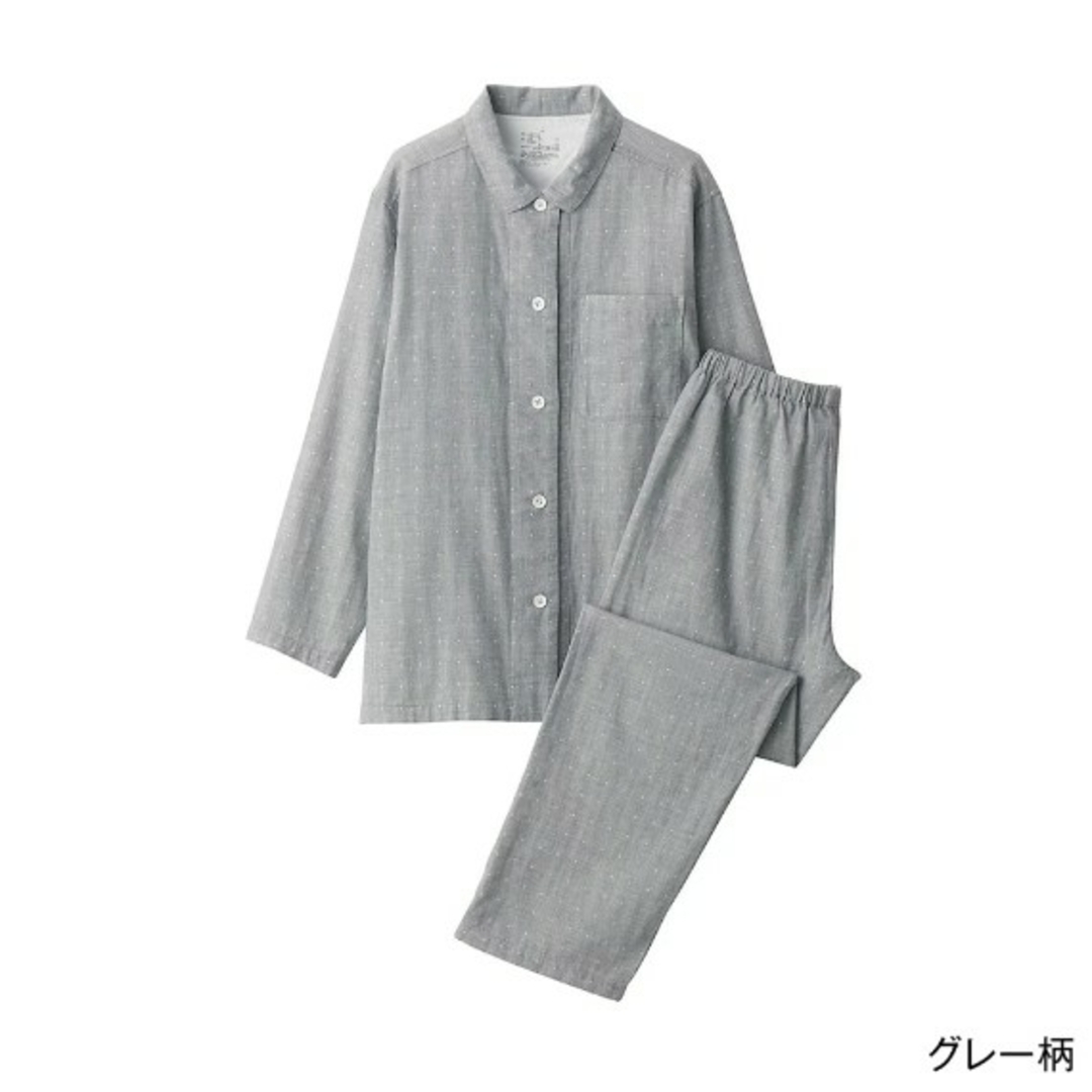 MUJI (無印良品)(ムジルシリョウヒン)の（新品） 無印良品 脇に縫い目のない 二重ガーゼパジャマ／グレー柄／Ｍ レディースのルームウェア/パジャマ(パジャマ)の商品写真