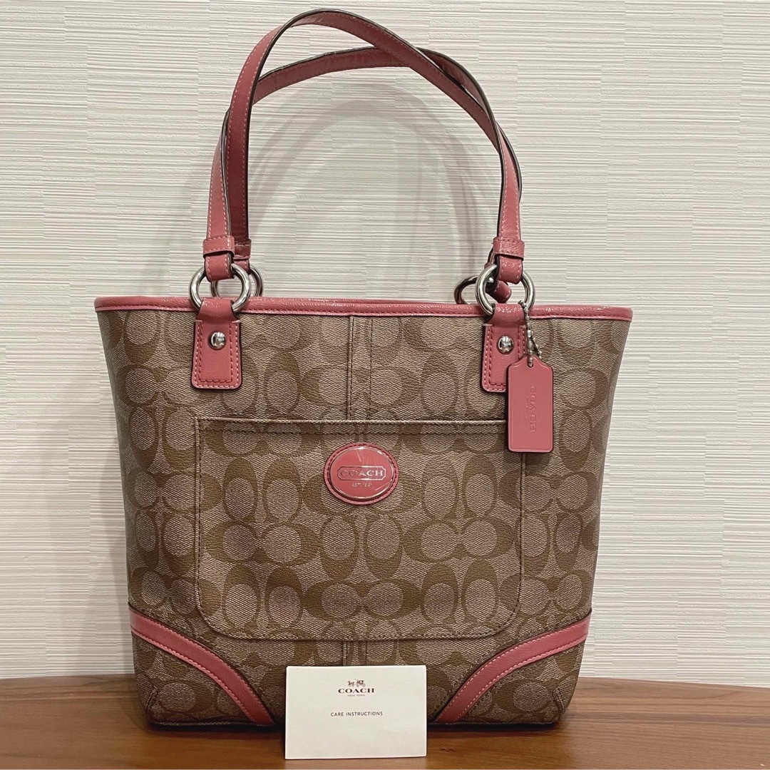 COACH - coach コーチ シグネチャー トート ハンド バッグ ピンク 美品 ...