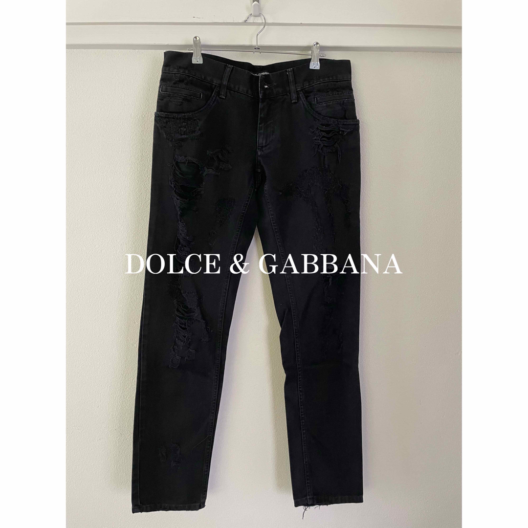 DOLCE&GABBANA black Damage Denim Pant