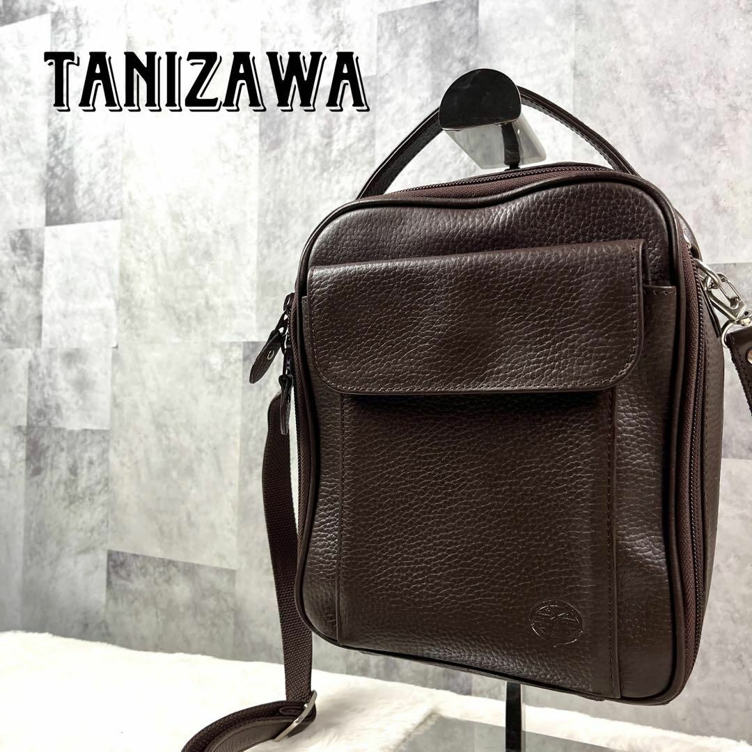 銀座TANIZAWA タニザワ 2way レザーショルダーバッグ シボ革ブラウン