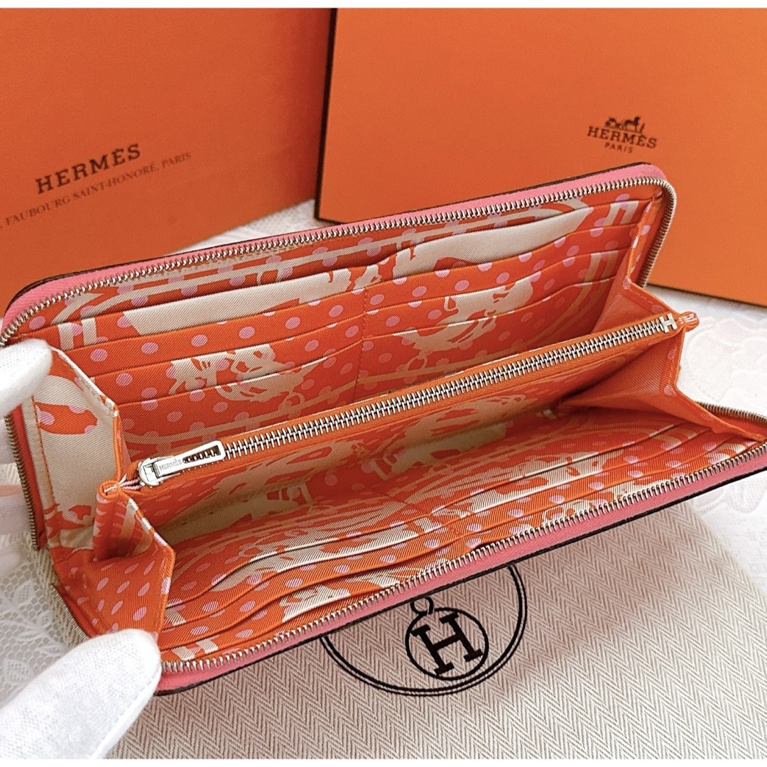 美品】HERMES エルメス アザップロング シルクイン ブラック ピンク-