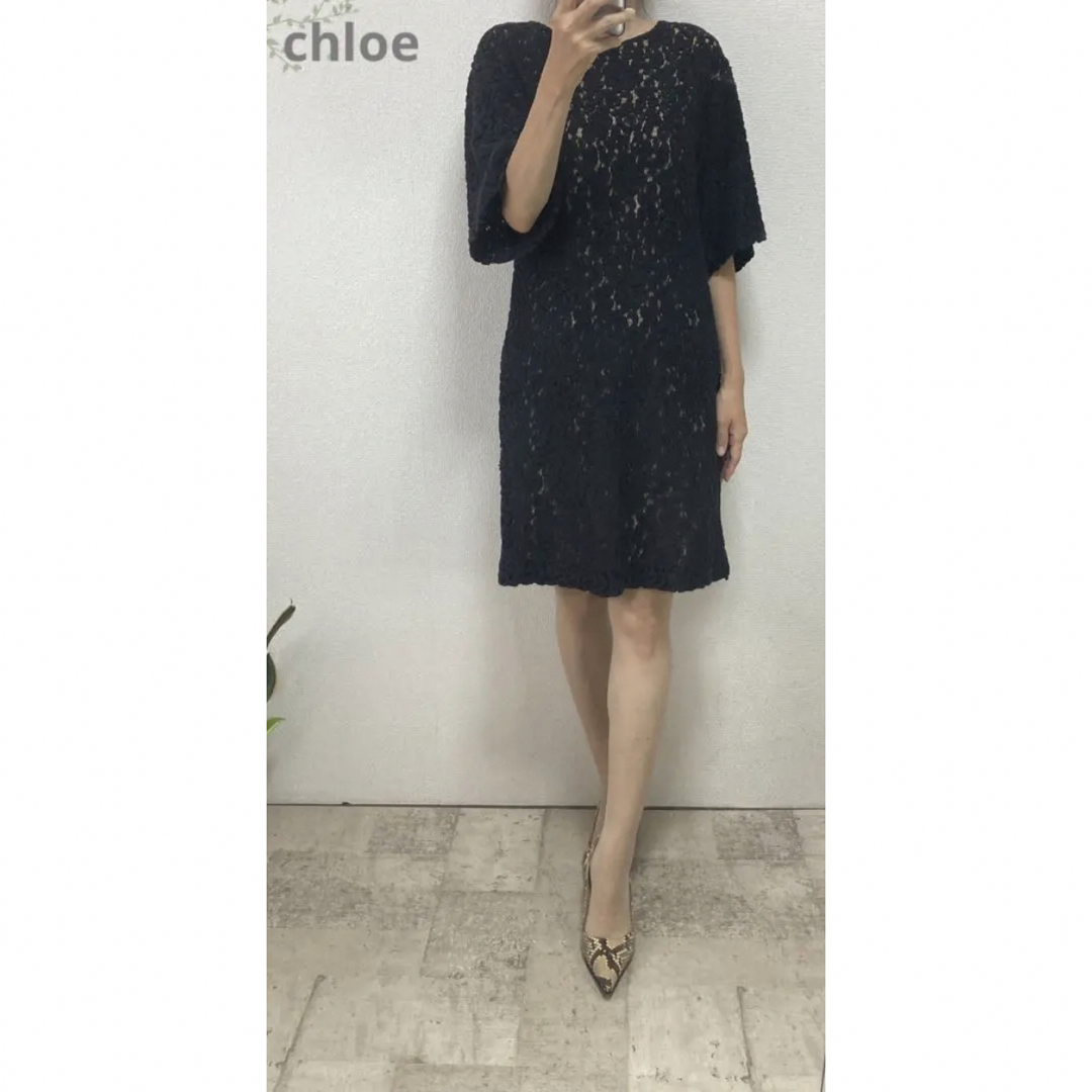 Chloe - クロエChloe レースワンピース34 ブラック五分袖 コクーン