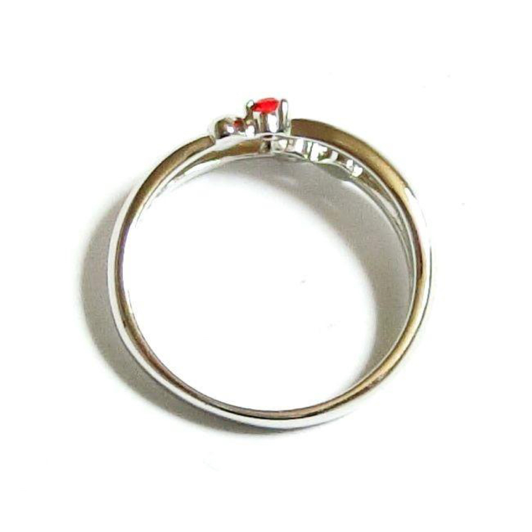 3号 ピンキー ダブルハート スワロフスキークリスタル ルビー シルバーリング レディースのアクセサリー(リング(指輪))の商品写真
