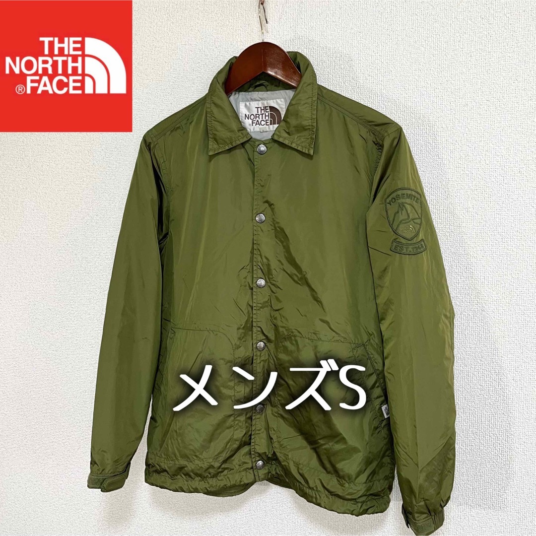 THE NORTH FACE(ザノースフェイス)の美品人気 ノースフェイス コーチジャケット メンズS ロゴ刺繍 オリーブ メンズのジャケット/アウター(ブルゾン)の商品写真