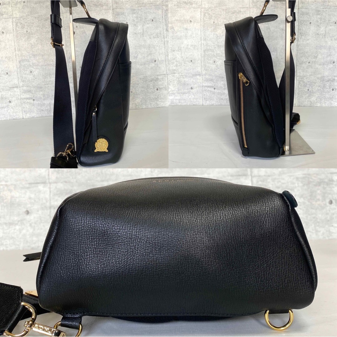 美品】A.D.M.J レザー 黒 ゴールド金具 ショルダークロスボディ 美品】A.D.M.J レザー 黒 ゴールド金具 ショルダークロスボディ