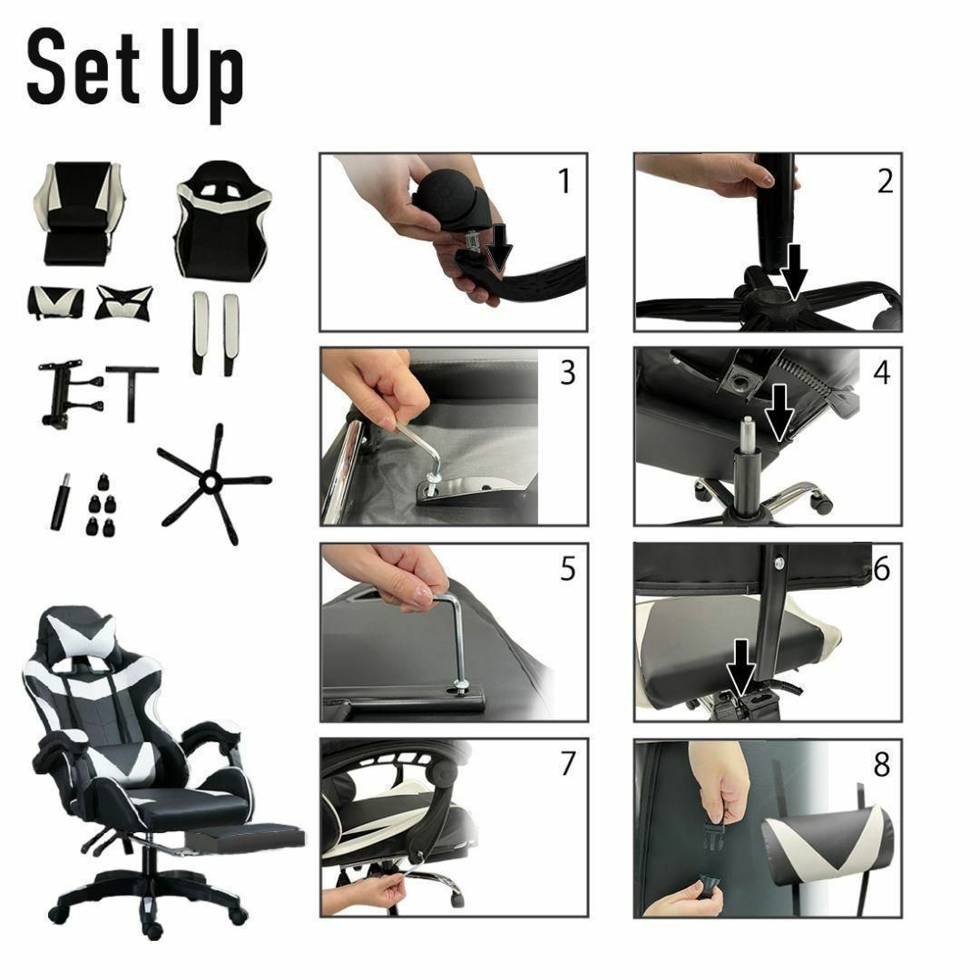 ゲーミングチェア　リクライニング　椅子　オフィス 動画配信 事務 黒×青 4