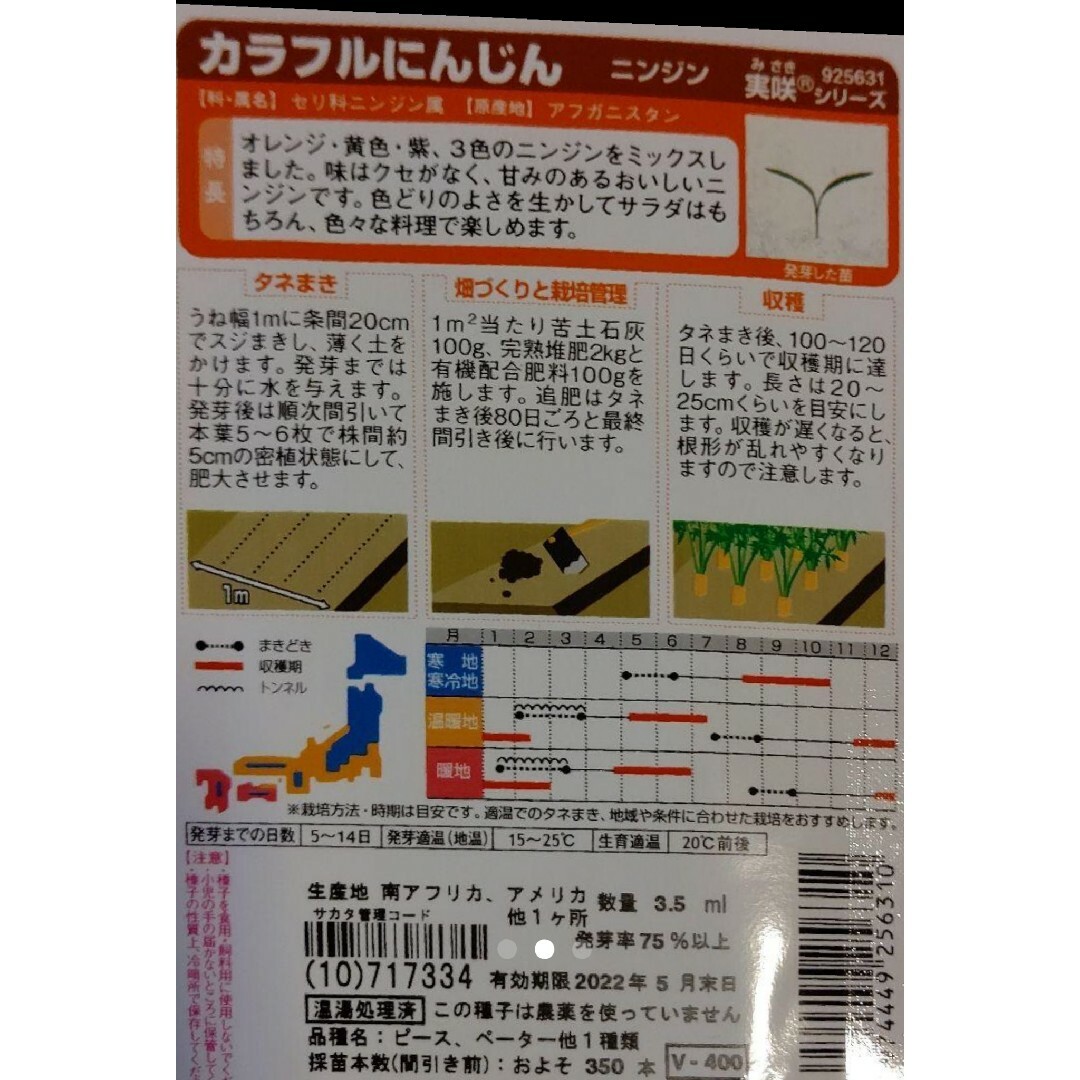 カラフルニンジン 野菜種 家庭菜園 にんじん プランター 食品/飲料/酒の食品(野菜)の商品写真