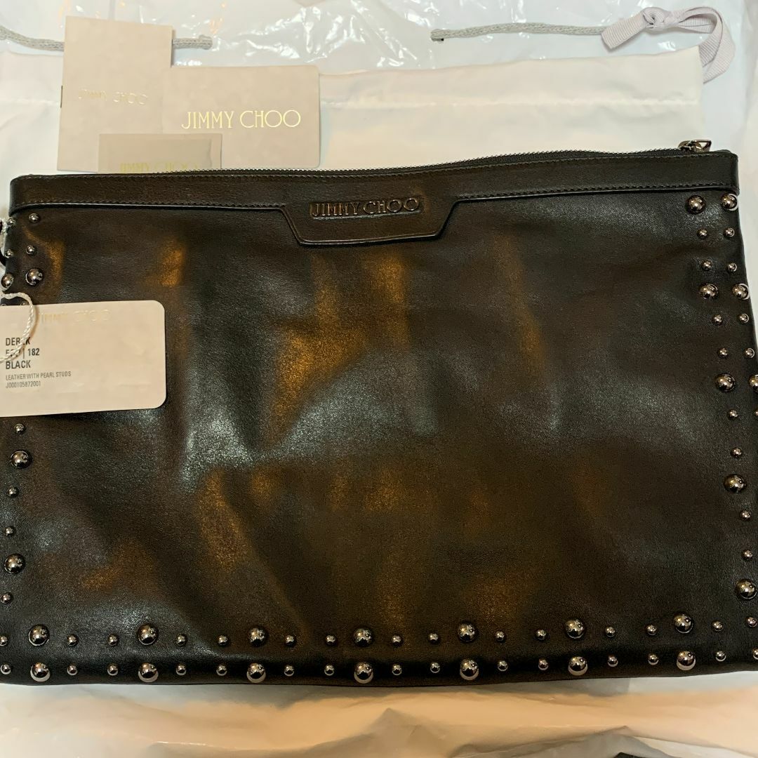 【極美品】JIMMY CHOO DEREK ブラック サイドロゴ クラッチバッグ