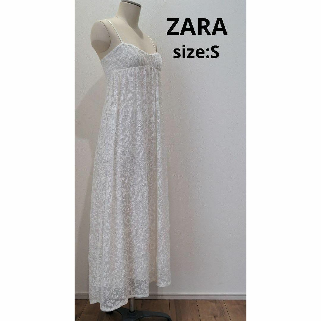 ZARA(ザラ)のZARA ザラ レース キャミワンピ カップ無し オフホワイト レディース S レディースのワンピース(ロングワンピース/マキシワンピース)の商品写真