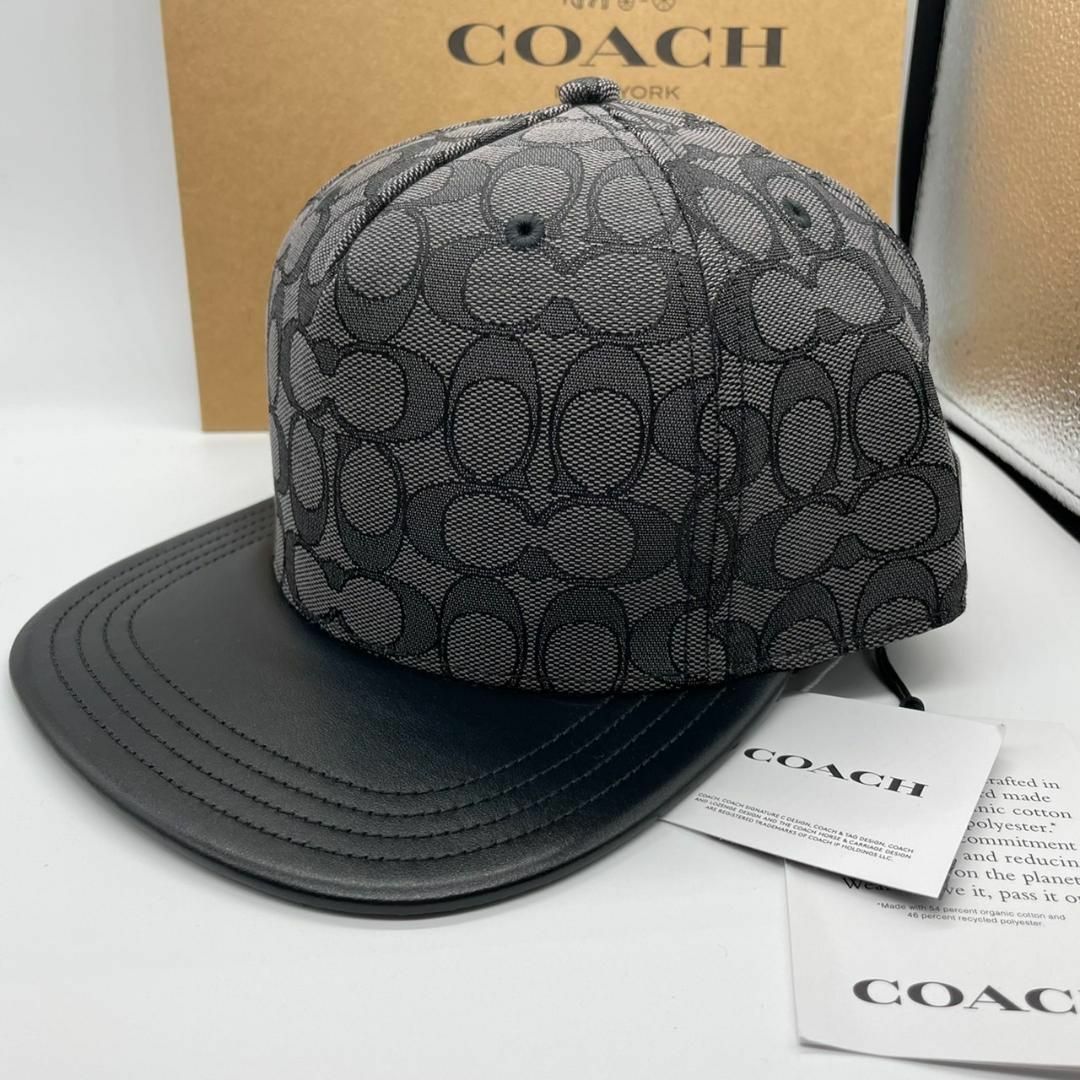 COACH コーチ シグネチャー フラット ブリム ハット 帽子 ブラック