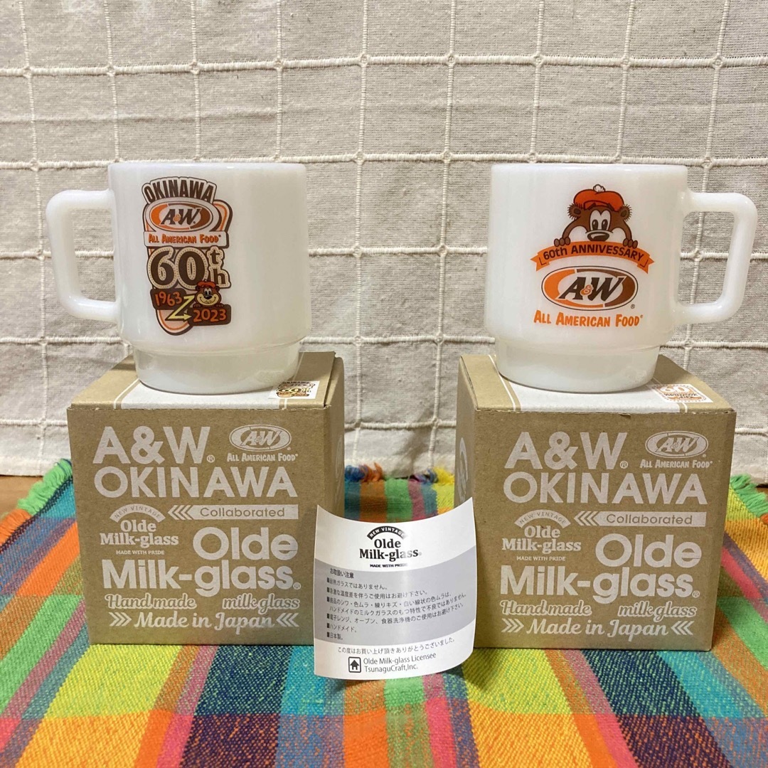 A&W 60周年ミルクガラスマグカップ　2個セットハンドメイド