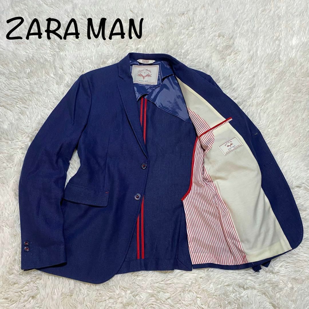 オシャレ】zara man テーラードジャケット ブルー 派手 - テーラード