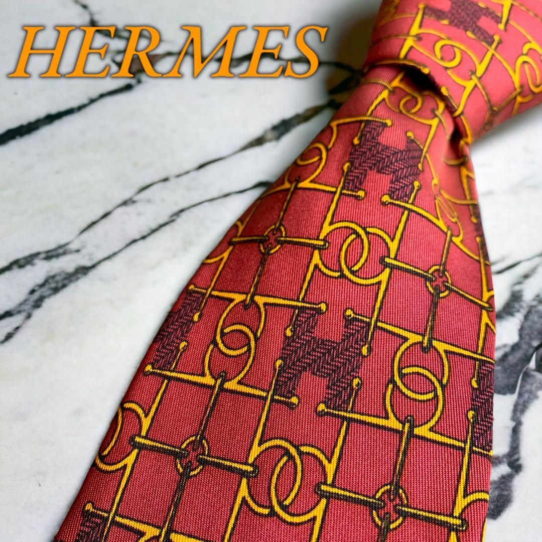 Hermes - 【美品】HERMES ネクタイ シルク100% ファソネH 総柄の通販