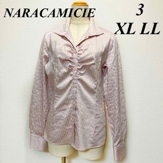 ナラカミーチェ(NARACAMICIE)のナラカミーチェ♩さくらピンクサテンストライプフロントギャザーブラウス☆XL/LL(シャツ/ブラウス(長袖/七分))