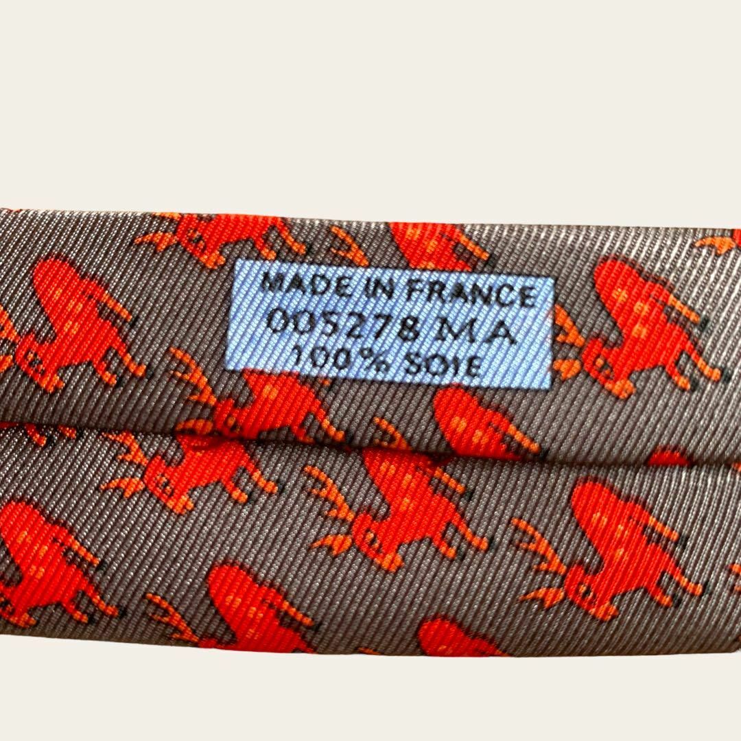 【美品】 HERMES ネクタイ シルク100 赤鹿 アニマル柄 フランス製