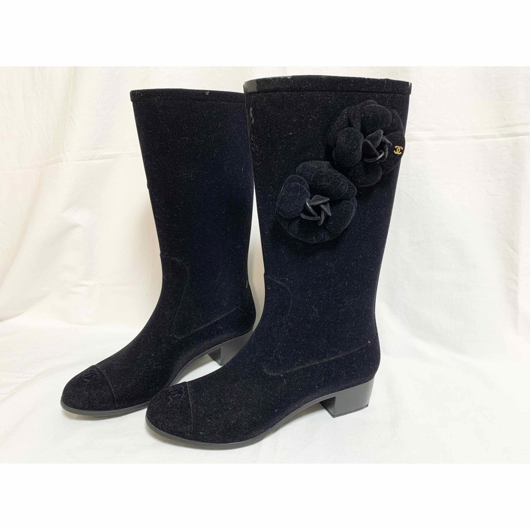 CHANEL 希少 美品 シャネル ココマーク金具 ベルベット カメリア