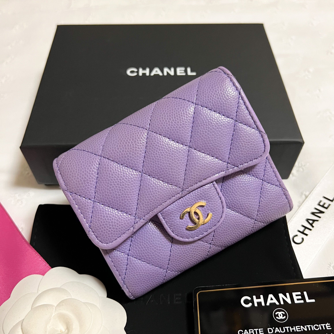 専用★CHANEL シャネル キャビアスキン 三つ折り財布 コンパクト