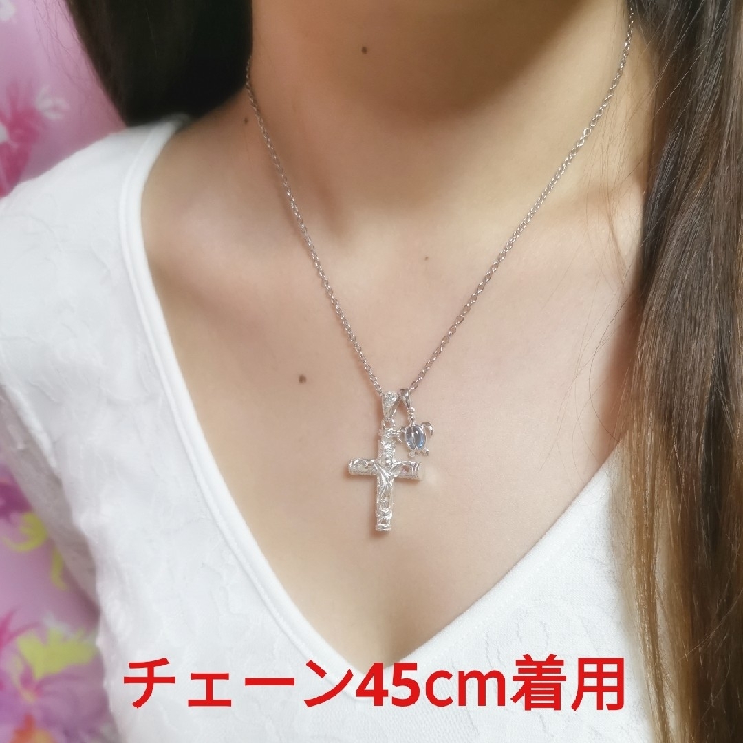 ハワイアンジュエリー 透かし彫り クロス 天然石 ブルートパーズ ホヌ